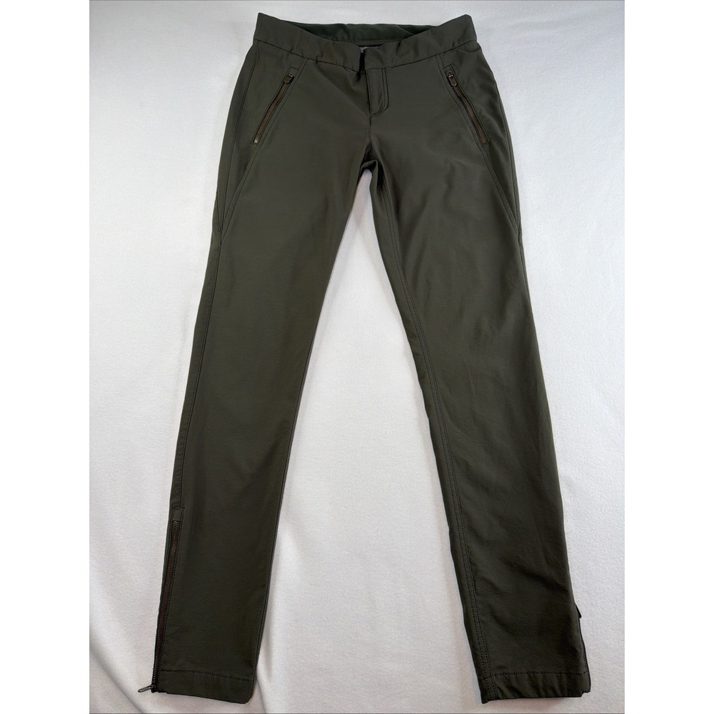 Athleta Women's Size 8 Olive Green Stretch Skinny Pants Zip Pockets Nylon